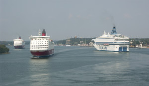 Veerboten in de haven van Mariehamn...