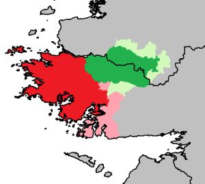 Green indicates Joyce Country, with pale green showing it at its greatest defined extent; Red indicates Connemara, with pink showing it at its greatest defined extent (not including those who consider anywhere west of the Corrib to be in Connemara)