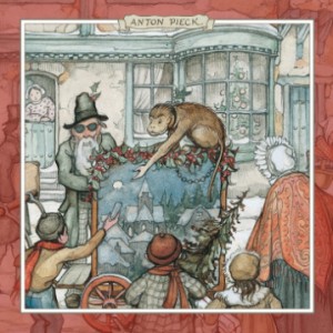 Orgelman met aap; Kerstkaart door Anton Pieck...