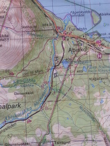 Topographical map detail with hiking trail through Lapland pencilled in later...