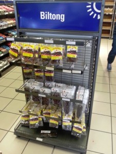 Biltong produkten in de supermarkt van Klawer...